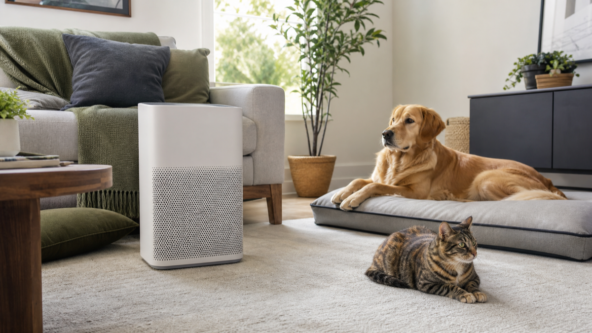 Air purifier in a pet-friendly room