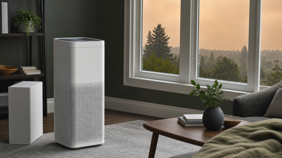 High-capacity air purifier in a living room