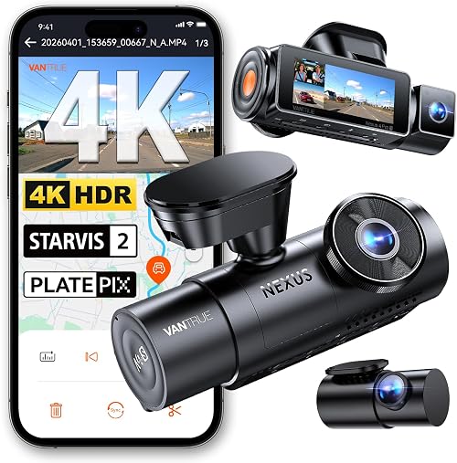 Vantrue 3-channel dash cam setup showing front cabin and rear recording